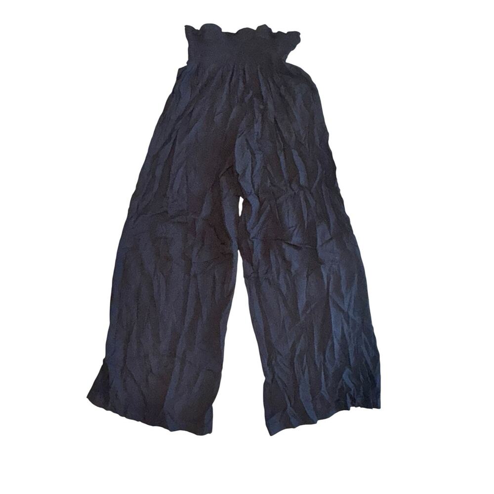Womens Large Black Wide Leg Palazzo Pants High Waist Flowy Casual Lounge Pants - Picture 6 of 8